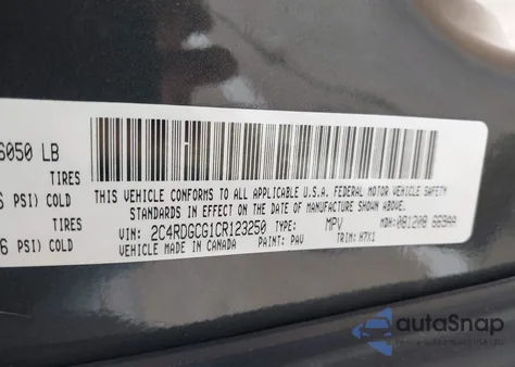 2012 Dodge Grand Caravan Sxt из США, поврежденный, VIN 2C4RDGCG1CR123250